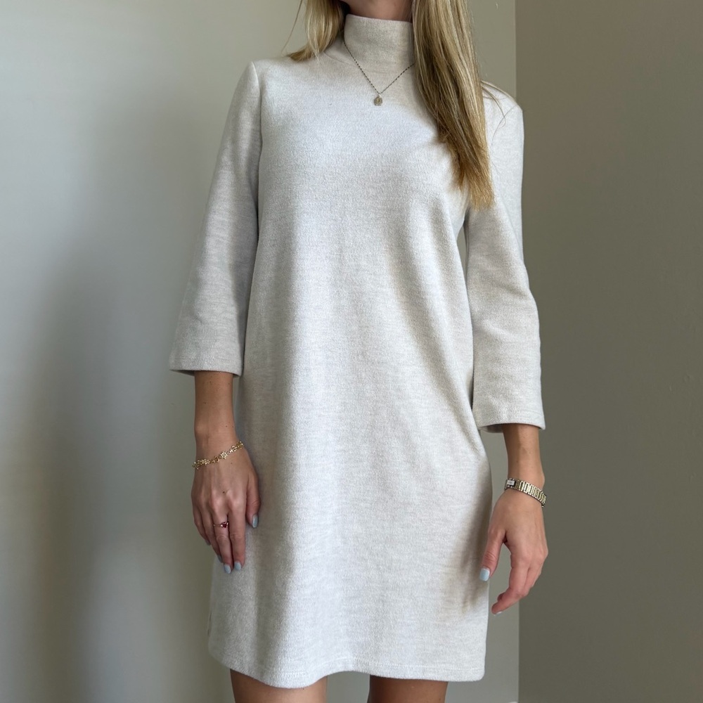 Zara Cream Mock Neck Mini Shift Dress
